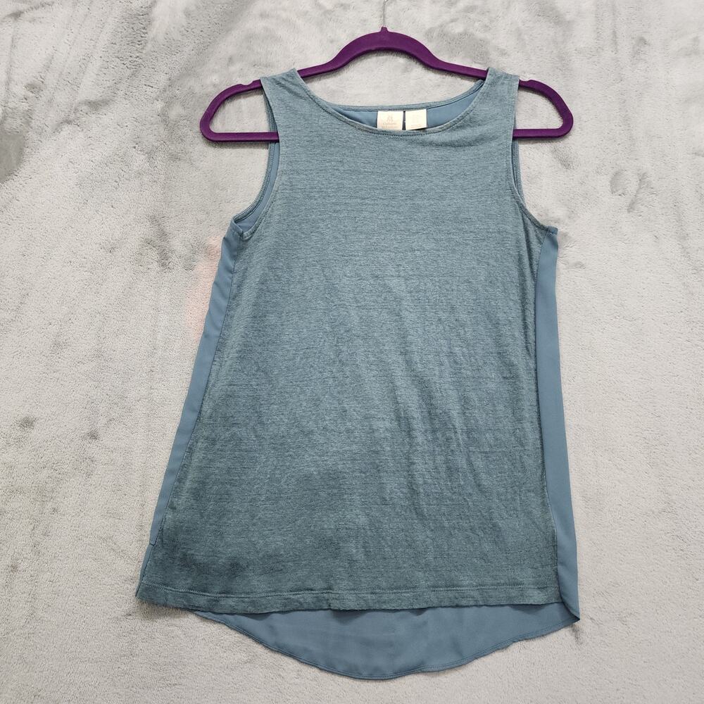 Catherine Malandrino Top Womens XS Blue‎ Linen Front Chiffon Ruffled Back Tank